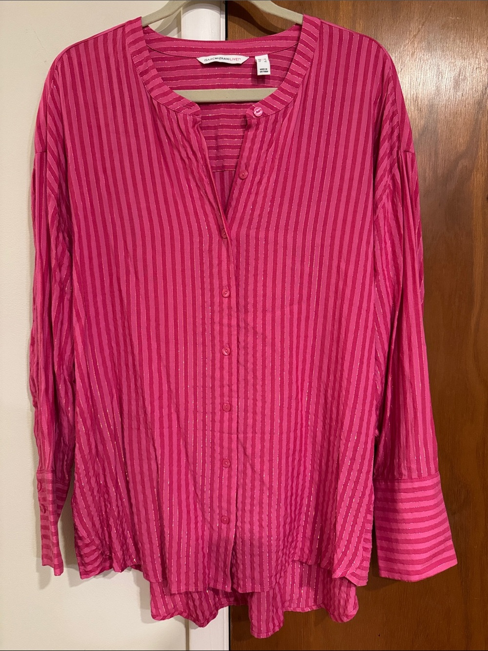 Isaac Mizrahi Pink Striped Button-Down Blouse